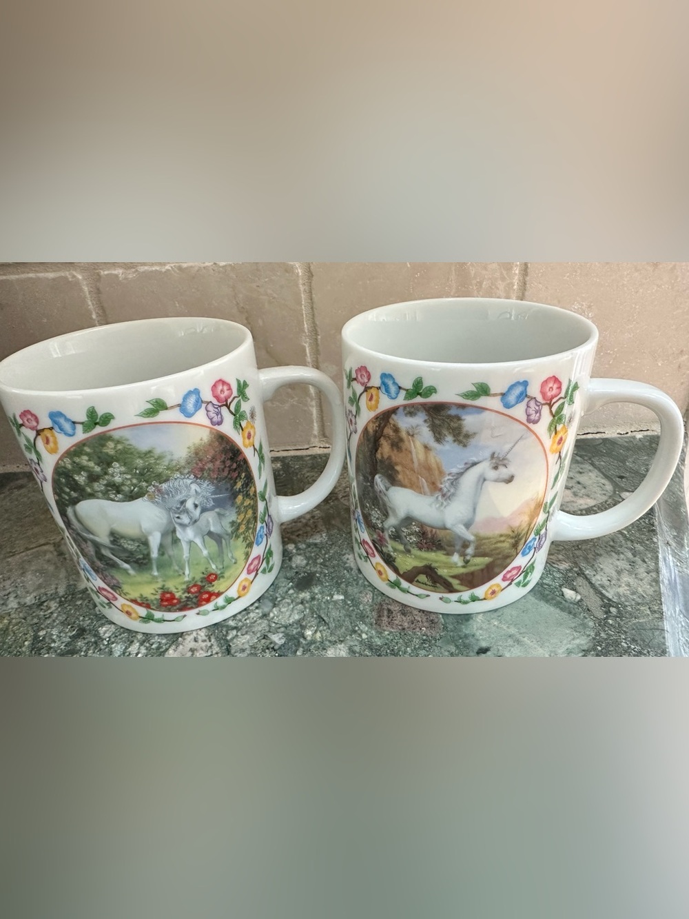 Ruth Sanderson 1990s unicorn art mugs- set of 2